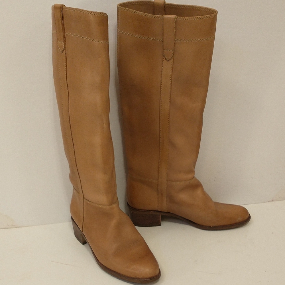 Vintage Leather Boots Buckskin Tan Nine West Lousia Made In Brazil Low Heel sz 8